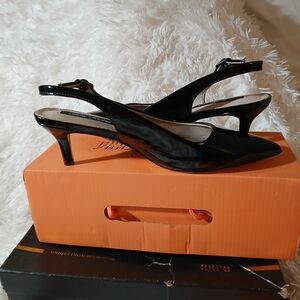 Hannah Glossy Black Slingback Heels